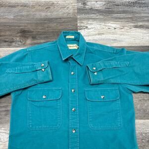 Vintage St Johns Bay Blue Men M Tall Long Sleeve Chamois Cloth Flannel Shirt USA